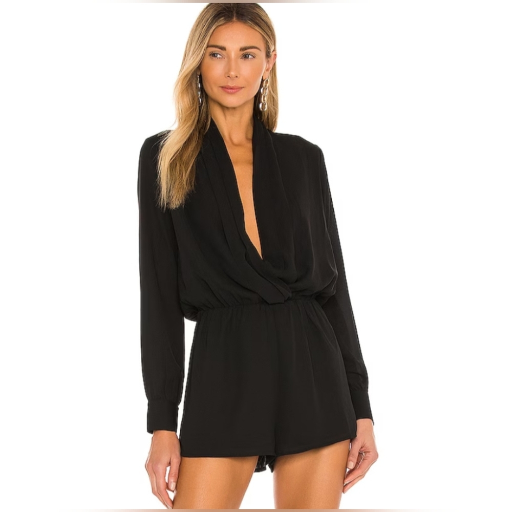 Superdown Kaycie drape neck romper in Black